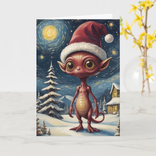 Starry Night Alien Weihnachtsfeiertag Personalisie Karte (Gelbe Blume)
