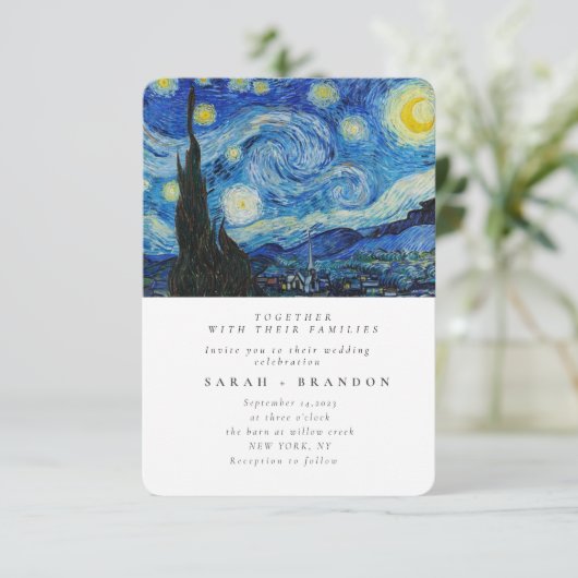 Starry Night Alte Malerei Einladung zur Hochzeit (Stehend Vorderseite)
