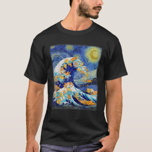 Starry Night and Great Wave Cat Cat Lover Cat Mama T-Shirt