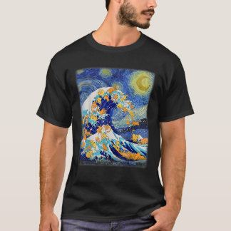 Starry Night and Great Wave Cat Cat Lover Cat Mama T-Shirt