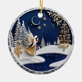 Starry Night Angel in Paper-Cut Style Keramik Ornament