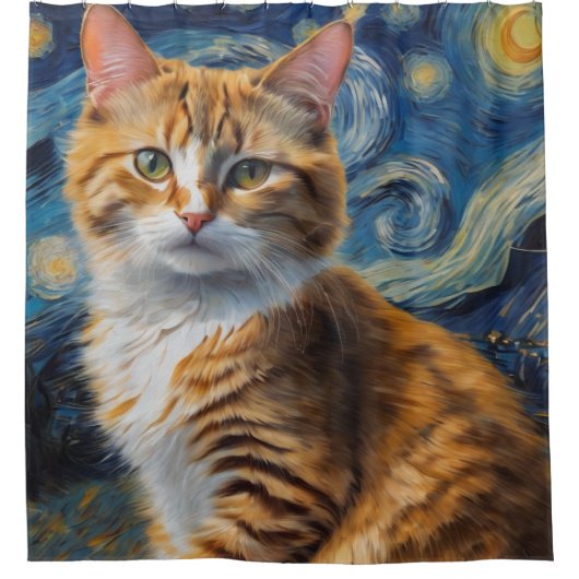 Starry Night Art mit Katze Duschvorhang (Vorderseite)