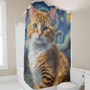 Starry Night Art mit Katze Duschvorhang