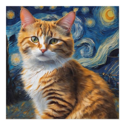 Starry Night Art mit Katze Fotodruck (Vorne)