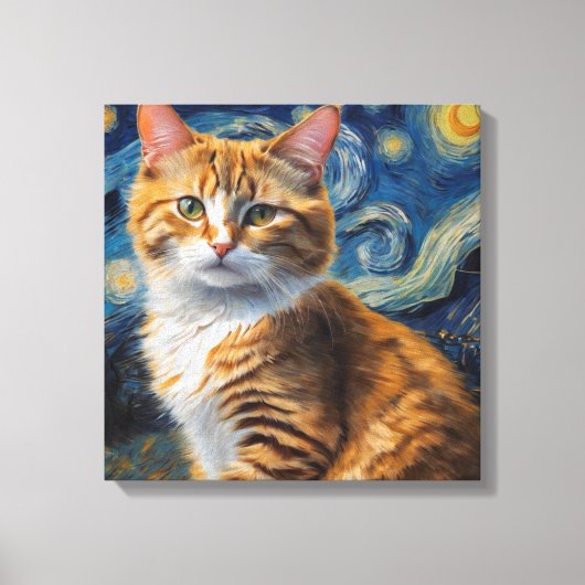 Starry Night Art mit Katze Leinwanddruck (Vorderseite)