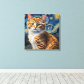 Starry Night Art mit Katze Leinwanddruck (Insitu (Holzboden))