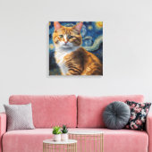 Starry Night Art mit Katze Leinwanddruck (Insitu (Wohnzimmer))