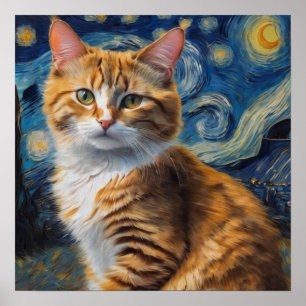 Starry Night Art mit Katze Poster