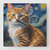 Starry Night Art mit Katze Quadratische Wanduhr (Vorderseite)