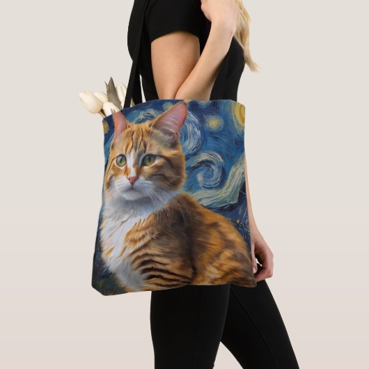Starry Night Art mit Katze Tasche (Von Nahem)