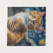 Starry Night Art mit Katze Wandteppich (Vorderseite (Horizontal))