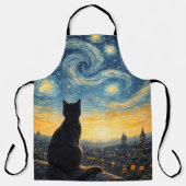 Starry Night Artistic Black Cat & Celestial Town  Schürze (Vorderseite)
