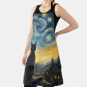 Starry Night Artistic Black Cat & Celestial Town  Schürze (InSitu)