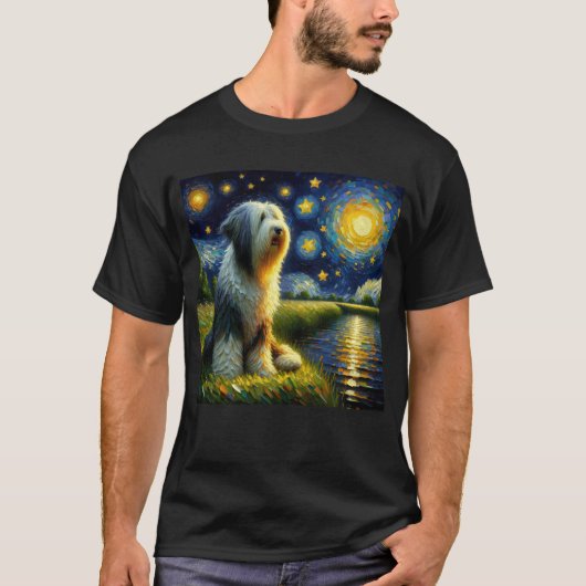 Starry Night Bearded Collie Dog Van Gogh Lover T-Shirt (Vorderseite)