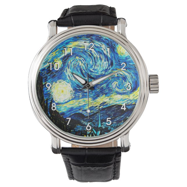 Starry Night, berühmtes Gemälde von Vincent van Go Armbanduhr (Vorderseite)
