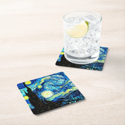 Starry Night, berühmtes Gemälde von Vincent van Go Rechteckiger Pappuntersetzer (Vor Ort)