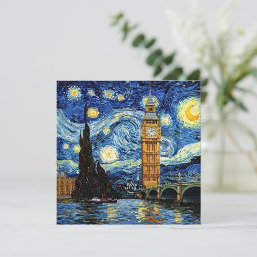 Starry Night Big Ben London England Einladung (Stehend Vorderseite)