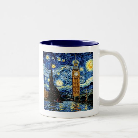 Starry Night Big Ben London England Zweifarbige Tasse (Rechts)
