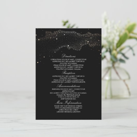 Starry Night Black and Gold Wedding Information Begleitkarte (Stehend Vorderseite)