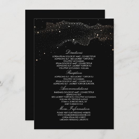 Starry Night Black and Gold Wedding Information Begleitkarte (Vorne/Hinten)