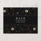 Starry Night Black and Gold Wedding RSVP Postkarte (Vorderseite)