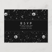 Starry Night Black and Silver Wedding RSVP Postkarte (Vorderseite)