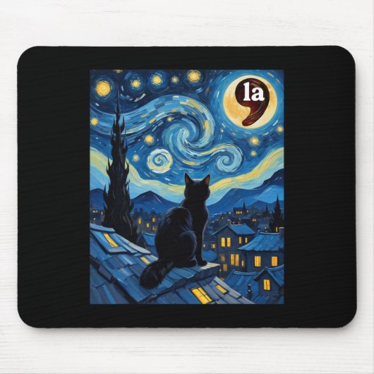 Starry Night Black Cat Comma La Kamala Harris 1 Mousepad (Vorne)