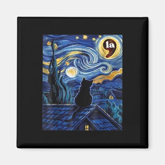 Starry Night Black Cat Comma La Kamala Harris Magnet (Vorne)