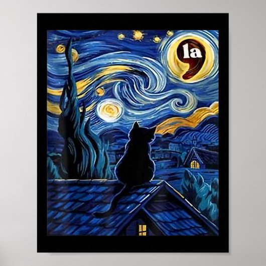 Starry Night Black Cat Comma La Kamala Harris Poster (Vorne)