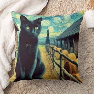 Starry Night Black Cat Green Eyes Kissen