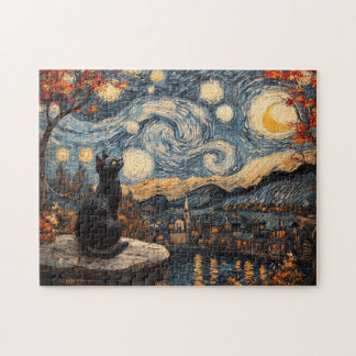 Starry Night Black Cat Puzzle