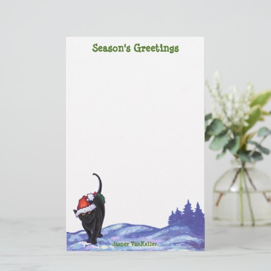 Starry Night Black Cat Weihnachten Briefpapier (Stehend Vorderseite)