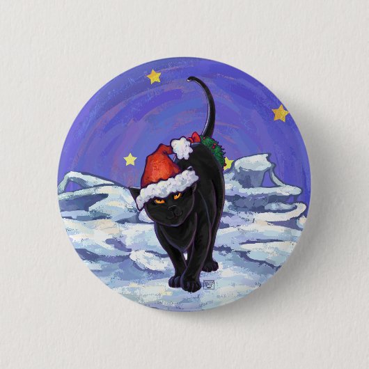 Starry Night Black Cat Weihnachten Button (Vorderseite)