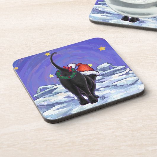 Starry Night Black Cat Weihnachten Getränkeuntersetzer (Linke Seite)