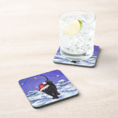 Starry Night Black Cat Weihnachten Getränkeuntersetzer (Rechte Seite)