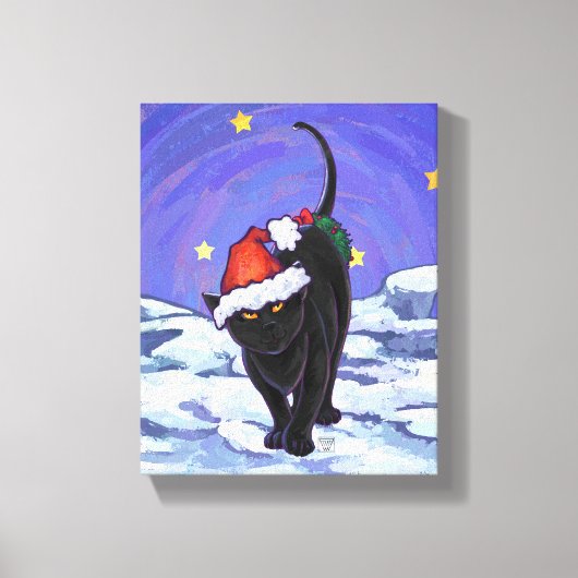 Starry Night Black Cat Weihnachten Leinwanddruck (Vorderseite)