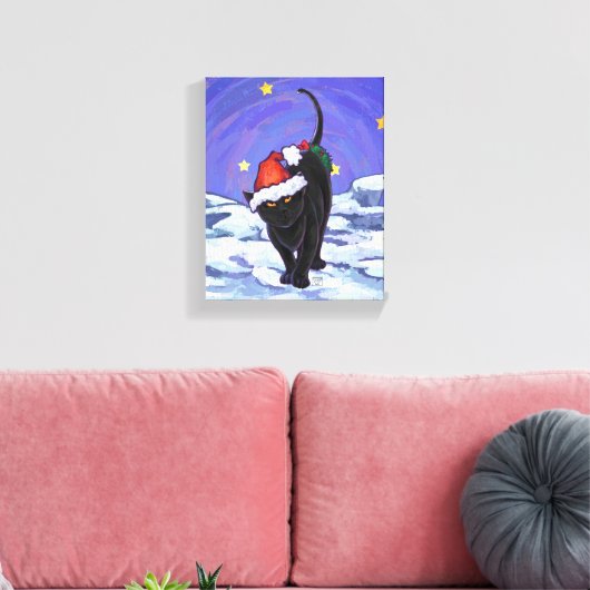 Starry Night Black Cat Weihnachten Leinwanddruck (Insitu (Wohnzimmer))