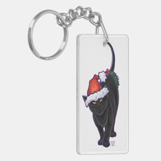 Starry Night Black Cat Weihnachten Schlüsselanhänger (Vorderseite links)