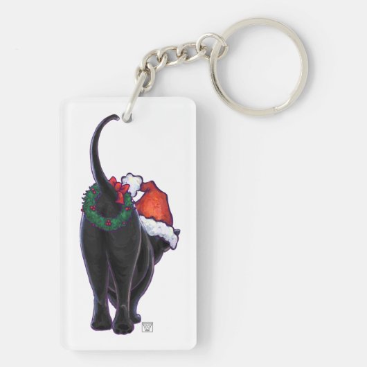 Starry Night Black Cat Weihnachten Schlüsselanhänger (Rückseite)