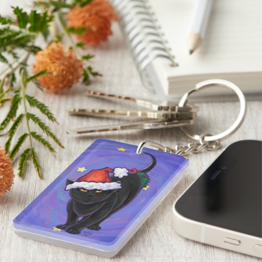 Starry Night Black Cat Weihnachten Schlüsselanhänger (Vorderseite rechts)