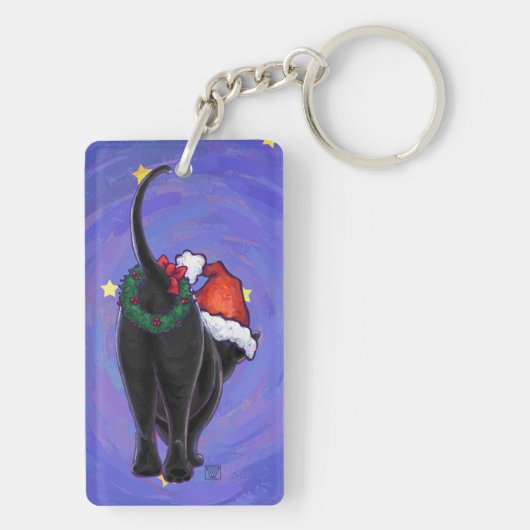 Starry Night Black Cat Weihnachten Schlüsselanhänger (Rückseite)