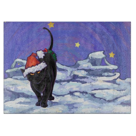 Starry Night Black Cat Weihnachten Schneidebrett (Vorderseite)