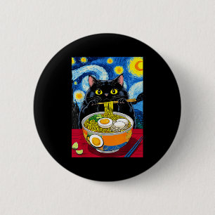 Starry Night Black Fat Cat Ramen Funny Black Fat C Button