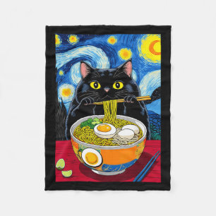 Starry Night Black Fat Cat Ramen Funny Black Fat C Fleecedecke