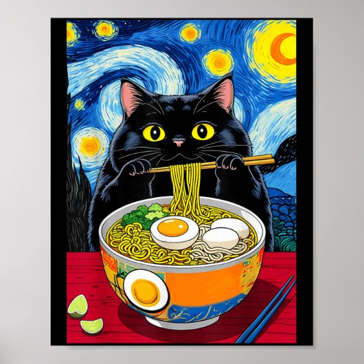 Starry Night Black Fat Cat Ramen Funny Black Fat C Poster (Vorne)