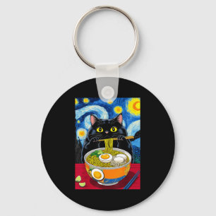 Starry Night Black Fat Cat Ramen Funny Black Fat C Schlüsselanhänger
