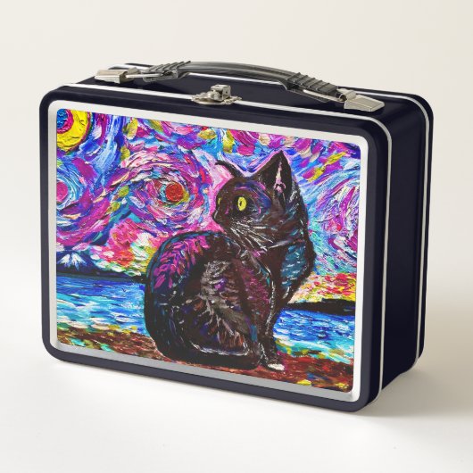Starry Night Black Kitty Cat Metall Brotdose (Vorderseite)