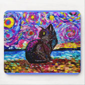 Starry Night Black Kitty Cat Mouse Pad Mousepad (Vorne)