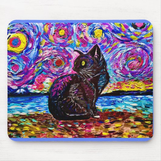 Starry Night Black Kitty Cat Mouse Pad Mousepad (Vorne)