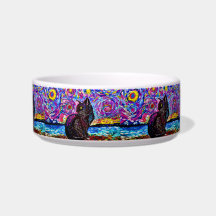 Starry Night Black Kitty Keramik Food Bowl